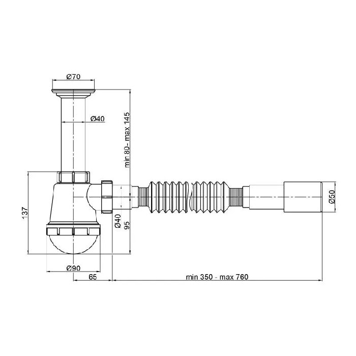 Сифон для кухонної мийки 1 1⁄2" x 40 з гнучкою трубою
