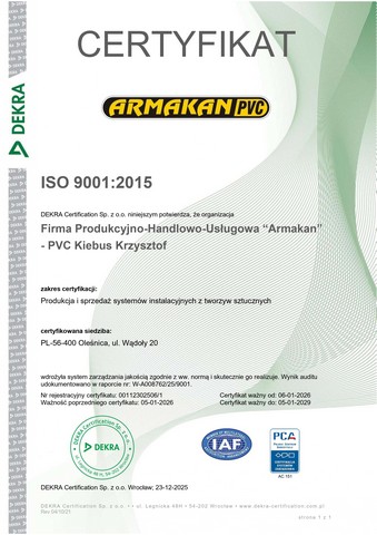 Сертифікат ISO 9001: Внутрішня каналізація Armakan (pl)