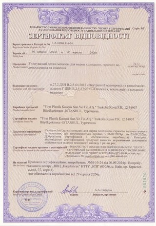 Сертифікат відповідності: Фітинги з металом Firat