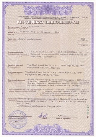 Сертифікат відповідності: Поливальні шланги Firat